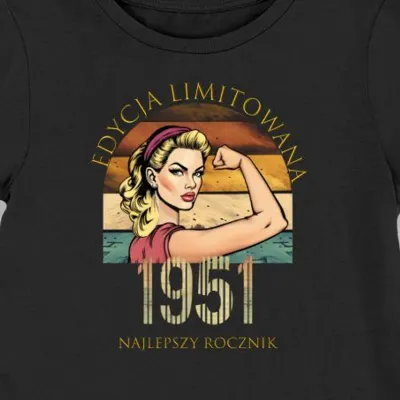 Koszulka damska na 75 urodziny 1951 najlepszy rocznik czarna