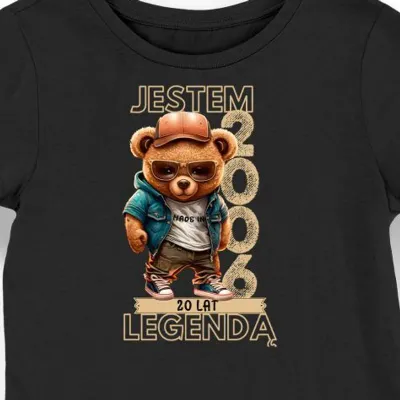 Koszulka damska na 20 urodziny 2006 z misiem jestem legendą czarna