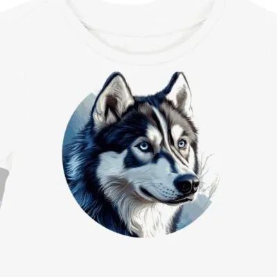 Koszulka damska biała z motywem lodowatych oczu husky