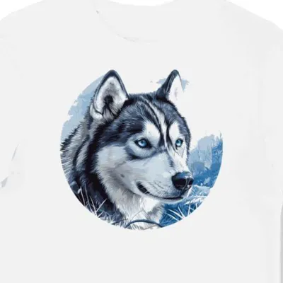 Koszulka męska biała z nadrukiem oczu syberyjskiego husky