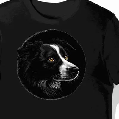 Koszulka męska czarna z motywem czujnego border collie