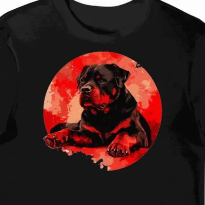Koszulka męska czarna z motywem czerwonej łapy psa Rottweiler