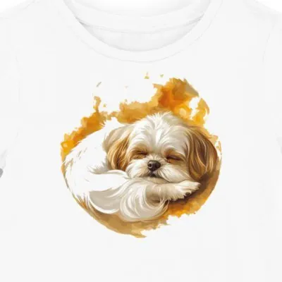 Koszulka damska biała z grafiką złoto-białego Shih Tzu w blasku
