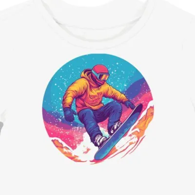 Koszulka damska biała z motywem snowboardzisty dla miłośników muzyki