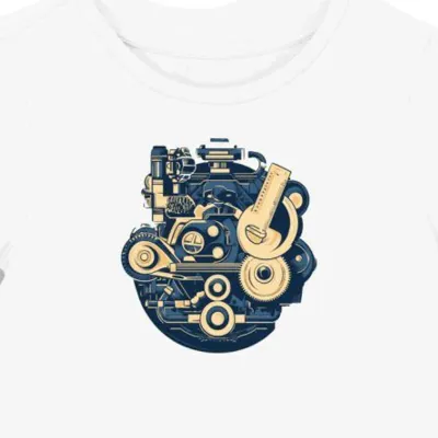 Koszulka damska biała z grafiką mechaniczną vintage dla fanów motoryzacji