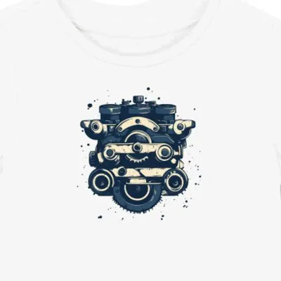 Koszulka damska biała z motywem vintage mechanika dla pasjonatów motoryzacji