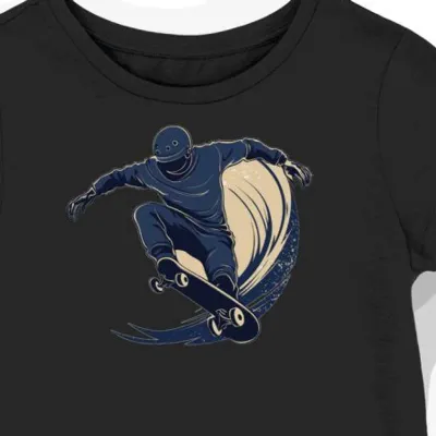 Koszulka damska czarna z grafiką skateboardingu