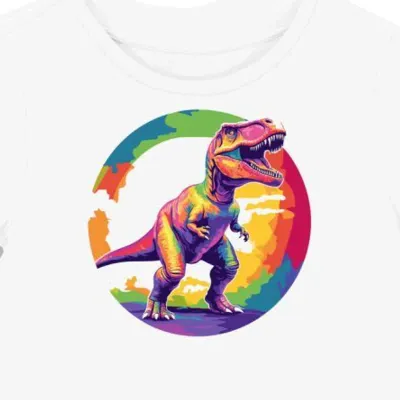 Koszulka damska biała z motywem groovy dinozaura