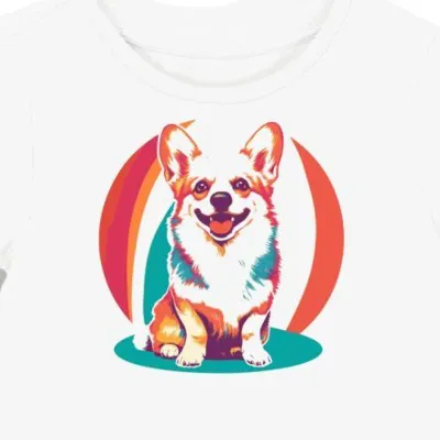 Koszulka damska biała z grafiką Corgi dla miłośników psów