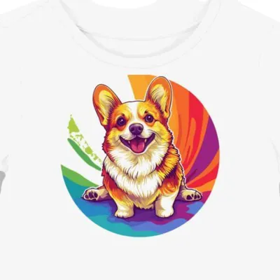 Koszulka damska biała z motywem groovy corgi dla miłośników psów