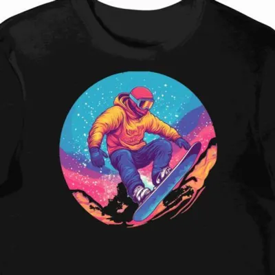 Koszulka męska czarna z motywem snowboardzisty w akcji