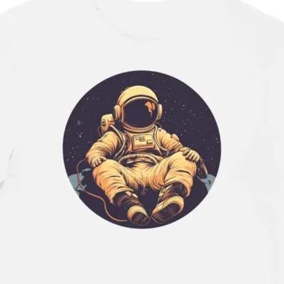 Koszulka męska biała z motywem astronauty i muzyki