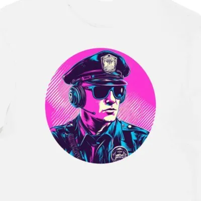 Koszulka męska biała z motywem policjanta przy muzyce (2)