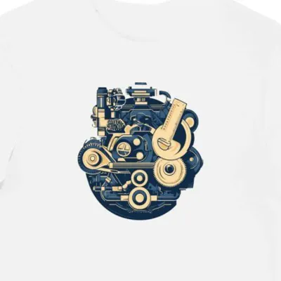 Koszulka męska biała z grafiką vintage mechanika