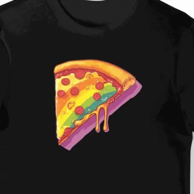 Koszulka męska czarna z nadrukiem pizzy w stylu lofi