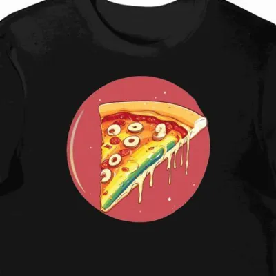 Koszulka męska czarna z motywem pizzy dla miłośników lofi
