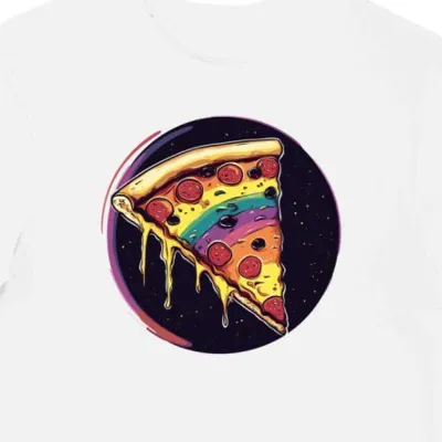 Koszulka męska biała z motywem pizzy w stylu retro
