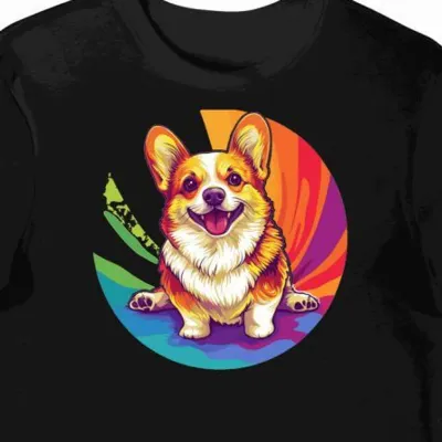 Koszulka męska czarna z motywem groovy corgi dla fanów psów retro