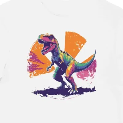 Koszulka męska biała z groovy dinozaurem