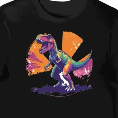 Koszulka męska czarna z motywem groovy T-Rex