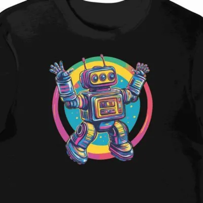 Koszulka męska czarna z motywem robota w stylu retro (3)