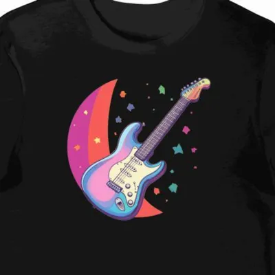 Koszulka męska czarna z nadrukiem gitarowym groovy