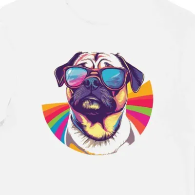 Koszulka męska biała z grafiką psa mops groovy