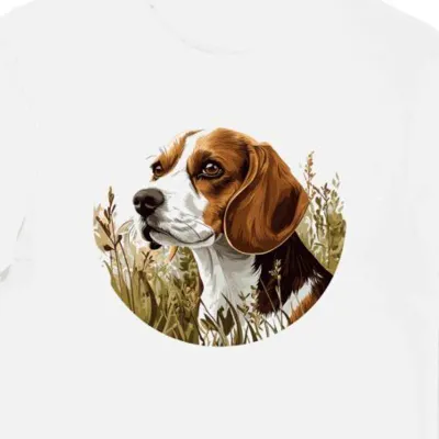 Koszulka męska biała z grafiką beagle w trójkolorowym futrze