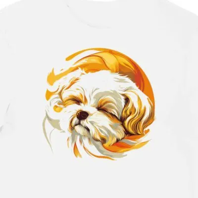 Koszulka męska biała z nadrukiem spokojnego Shih Tzu w złocistym świetle