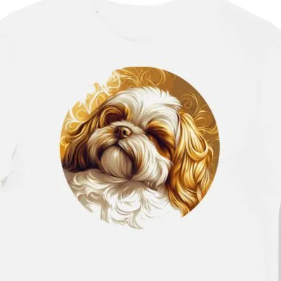 Koszulka męska biała z motywem Shih Tzu złoto-białego w delikatnym blasku