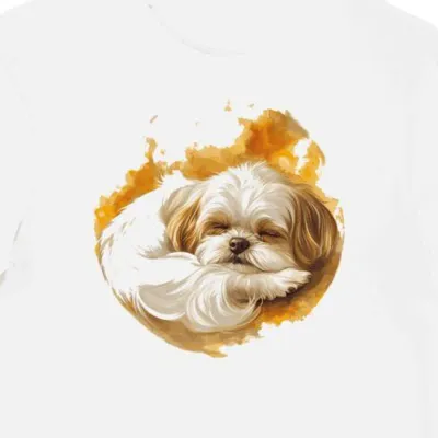 Koszulka męska biała z grafiką Shih Tzu w złocistym blasku