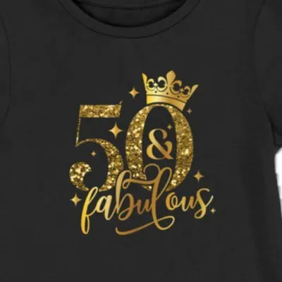 Koszulka damska na 50 urodziny złoty 50 & Fabulous czarna