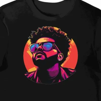 Koszulka męska czarna z grafiką artysty The Weeknd