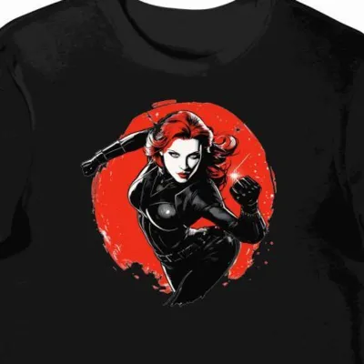 Koszulka męska czarna z motywem Czarna Wdowa Marvel