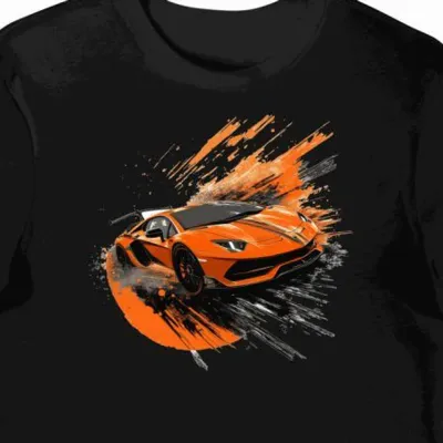 Koszulka męska czarna z motywem wyścigowym Lamborghini Aventador