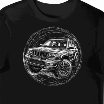 Koszulka męska czarna z Designem Jeep Grand Cherokee