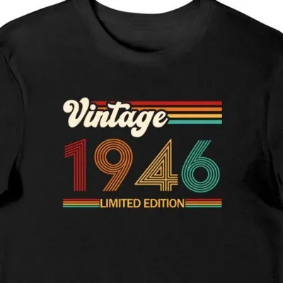 Koszulka męska na 80 urodziny 1946 vintage limited edition czrna