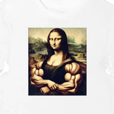 Koszulka męska z mona lisa bodybuilder biceps biała