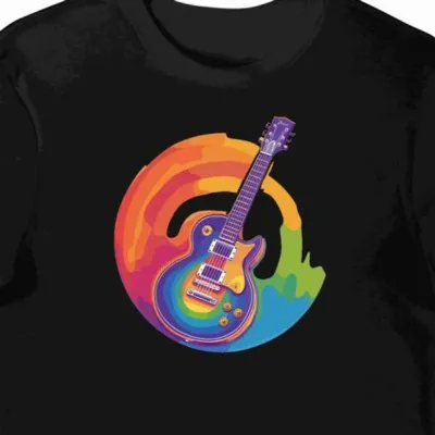 Koszulka męska czarna z motywem gitarowym dla miłośników lo-fi