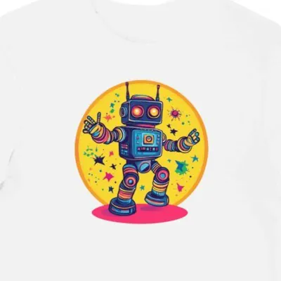 Koszulka męska biała z motywem retro robota (2)