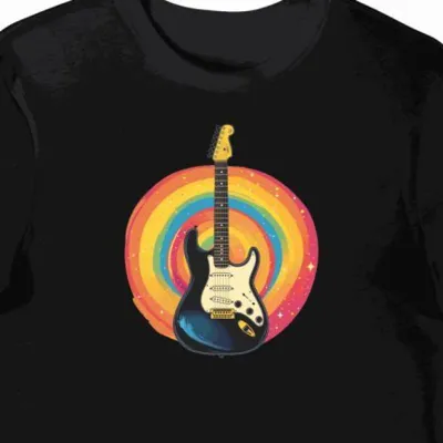 Koszulka męska czarna z motywem gitarowym dla fanów muzyki lofi