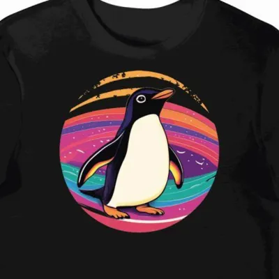 Koszulka męska czarna z motywem penguina dla fanów lofi