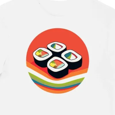 Koszulka męska biała z motywem sushi lofi