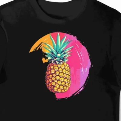 Koszulka męska czarna z nadrukiem groovy ananasa