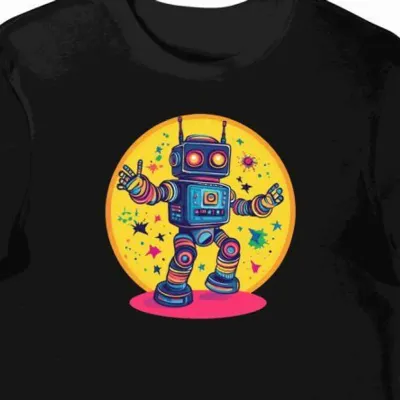 Koszulka męska czarna z nadrukiem groovy robota