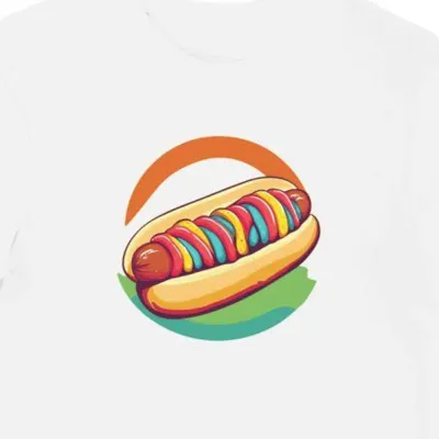 Koszulka męska biała z nadrukiem groovy hot-doga