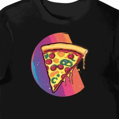 Koszulka męska czarna z motywem pizzy w stylu lofi