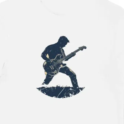 Koszulka męska biała z motywem gitarzysty dla miłośników rocka