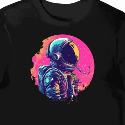 Koszulka męska czarna z motywem astronoma przy muzyce
