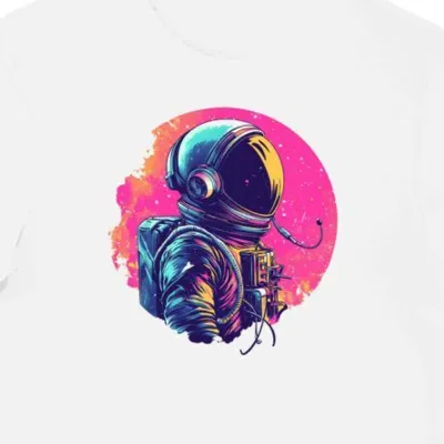 Koszulka męska biała z motywem astronauty przy muzyce
